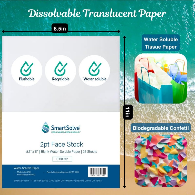 SmartSolve 2 pt. Water-Soluble Bio-Based Paper | Dissolves Quickly in Water | Biodegradable | Eco-Friendly | Tracing, Sewing Patterns, Crafts | Letter Size 8.5â€ x 11â€ | Pack of 25 White Sheets - Image 3